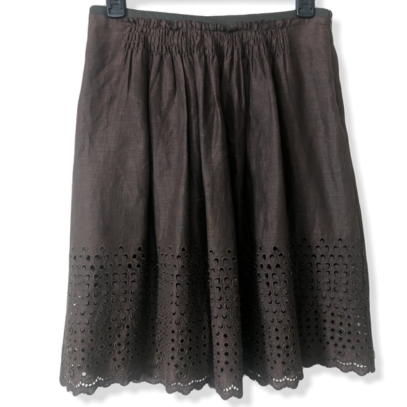 Olive linen lace & eyelet skirt - Picture 1 of 5